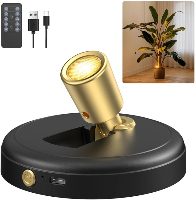 Main image of Rechargeable Battery LED Spotlight Indoor: Wireless Mini Art Accent Spot Lights with Timer Remote - Small Dimmable Uplight for Plants Display Painting Dartboard Artwork Portrait Closet (1 pack-black)