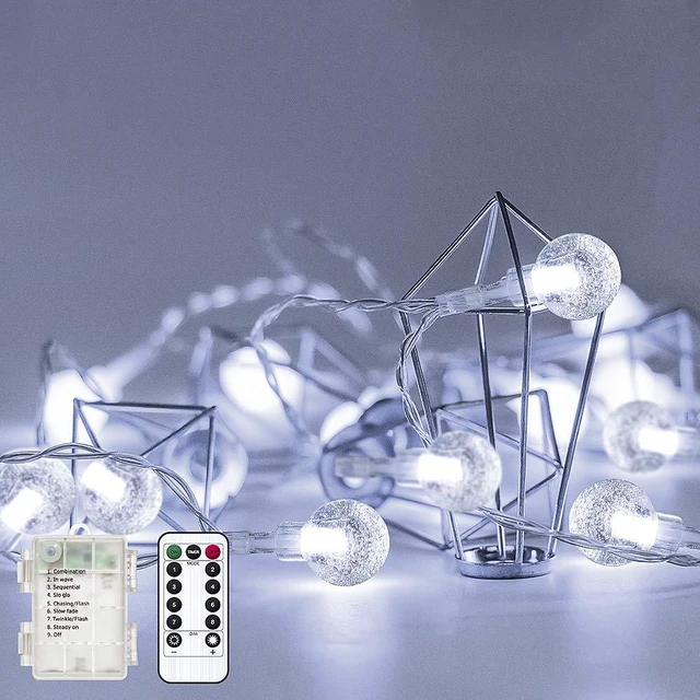 Main image of Cool White Globe String Lights Fairy Light 16ft 50LED & Remote Battery Operated Indoor Outdoor Hanging String Lights Christmas Lights for Home Party Patio Garden Classroom Wedding