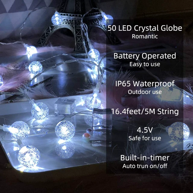 Alt view image 2 of 7 - Cool White Globe String Lights Fairy Light 16ft 50LED & Remote Battery Operated Indoor Outdoor Hanging String Lights Christmas Lights for Home Party Patio Garden Classroom Wedding