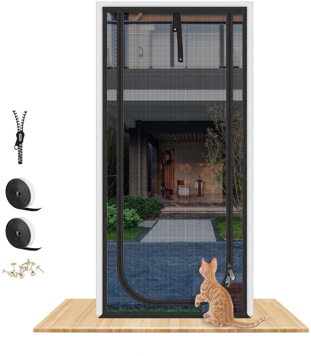 Main image of Upgraded Pet Screen Door,Fits Door Opening Size 34''x 83'',Thickened Cat Resistant Mesh Screen Door for Living Room,Kitchen,Bedroom,Cat Proof Screen with Zipper Closure.(U-Type,Black)