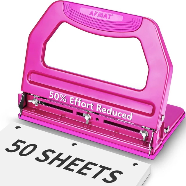 Main image of 3 Hole Punch Heavy Duty, 9/32" Holes, 50-Sheet Hole Puncher 3 Ring, 50% Reduced Effort, Adjustable Two & Three Hole Punch, Metal Paper Puncher w/Large Chip Tray, Metal Paper Guide, HP18