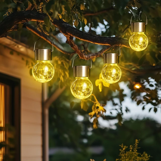 Alt view image 2 of 7 - Solar Lights Outdoor Hanging Lantern Garden Decor for Outside 16Pc Warm White, Waterproof, Solar Powered, Decorative, Crackle Glass, Christmas Decoration, Garden&Tree Decor, Gifts for Women