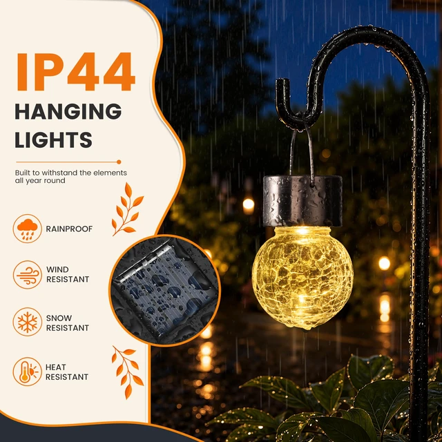 Alt view image 4 of 7 - Solar Lights Outdoor Hanging Lantern Garden Decor for Outside 12Pc Warm White, Waterproof, Solar Powered, Decorative, Crackle Glass, Christmas Decoration, Garden&Tree Decor, Gifts for Women