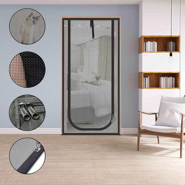 Alt view image 3 of 7 - Upgraded Pet Screen Door,Fits Door Opening Size 34''x 83'',Thickened Cat Resistant Mesh Screen Door for Living Room,Kitchen,Bedroom,Cat Proof Screen with Zipper Closure.(U-Type,Black)