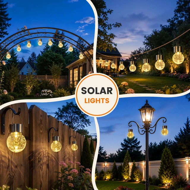Alt view image 5 of 7 - Solar Lights Outdoor Hanging Lantern Garden Decor for Outside 12Pc Warm White, Waterproof, Solar Powered, Decorative, Crackle Glass, Christmas Decoration, Garden&Tree Decor, Gifts for Women