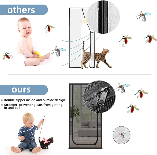 Alt view image 5 of 7 - Upgraded Pet Screen Door,Fits Door Opening Size 34''x 83'',Thickened Cat Resistant Mesh Screen Door for Living Room,Kitchen,Bedroom,Cat Proof Screen with Zipper Closure.(U-Type,Black)