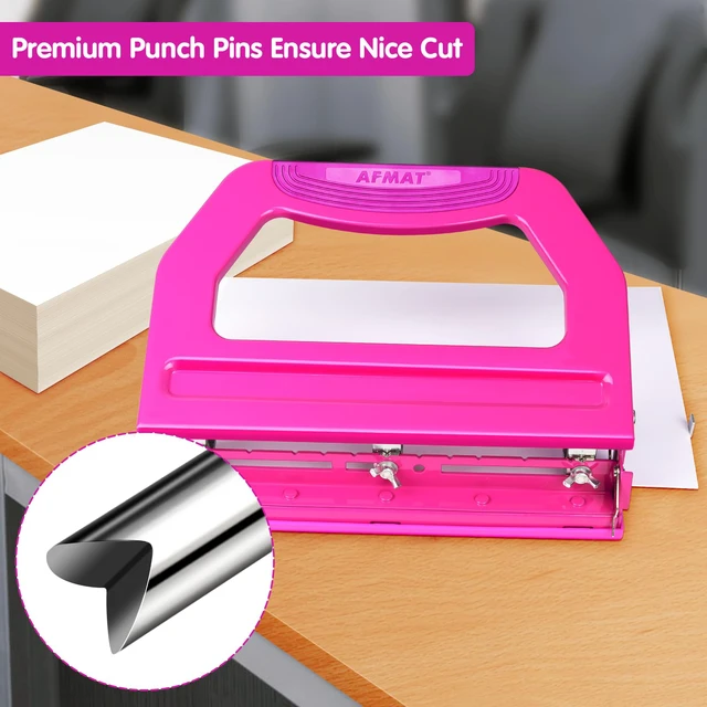Alt view image 5 of 6 - 3 Hole Punch Heavy Duty, 9/32" Holes, 50-Sheet Hole Puncher 3 Ring, 50% Reduced Effort, Adjustable Two & Three Hole Punch, Metal Paper Puncher w/Large Chip Tray, Metal Paper Guide, HP18