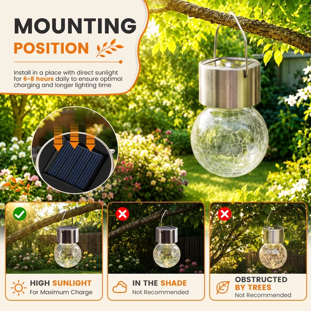 Alt view image 6 of 7 - Solar Lights Outdoor Hanging Lantern Garden Decor for Outside 12Pc Warm White, Waterproof, Solar Powered, Decorative, Crackle Glass, Christmas Decoration, Garden&Tree Decor, Gifts for Women