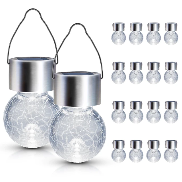 Alt view image 7 of 7 - Solar Lights Outdoor Garden Decor Hanging Lantern for Outside 16Pc Cold White, Waterproof, Solar Powered, Decorative, Crackle Glass, Christmas Decoration, Garden&Tree Decor, Gifts for Women