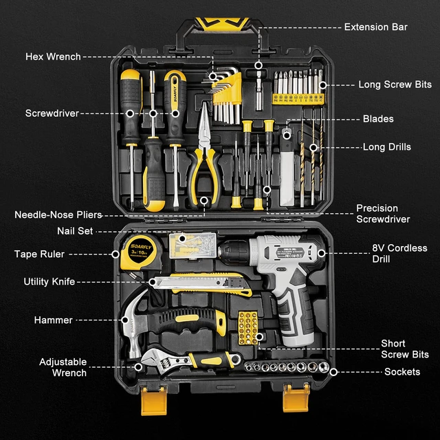 Alt view image 2 of 7 - 157-Piece Tool Set, 8V Cordless Drill Set, Hand Tool Kit for Men and Women Rechargeable Drill Kit with LED Light and Storage Case, Household Hand ToolBox for DIY Improvement, Maintenance and Repairs