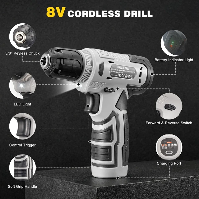 Alt view image 3 of 7 - 157-Piece Tool Set, 8V Cordless Drill Set, Hand Tool Kit for Men and Women Rechargeable Drill Kit with LED Light and Storage Case, Household Hand ToolBox for DIY Improvement, Maintenance and Repairs