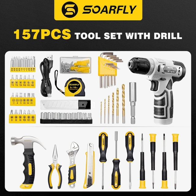 Alt view image 6 of 7 - 157-Piece Tool Set, 8V Cordless Drill Set, Hand Tool Kit for Men and Women Rechargeable Drill Kit with LED Light and Storage Case, Household Hand ToolBox for DIY Improvement, Maintenance and Repairs