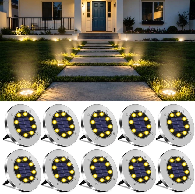 Main image of 4.6inch Solar Ground Lights, Garden Solar Outdoor Waterproof Pathway Bright In-Ground Landscape Lights for Patio, Lawn, Yard, Driveway, Step and Walkway(Warm Light 10Packs)