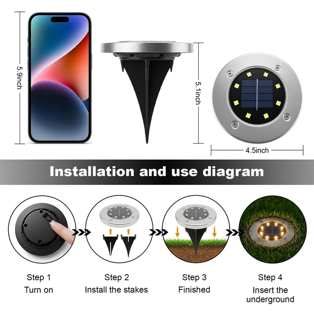 Alt view image 3 of 7 - 4.6inch Solar Ground Lights, Garden Solar Outdoor Waterproof Pathway Bright In-Ground Landscape Lights for Patio, Lawn, Yard, Driveway, Step and Walkway(Warm Light 10Packs)