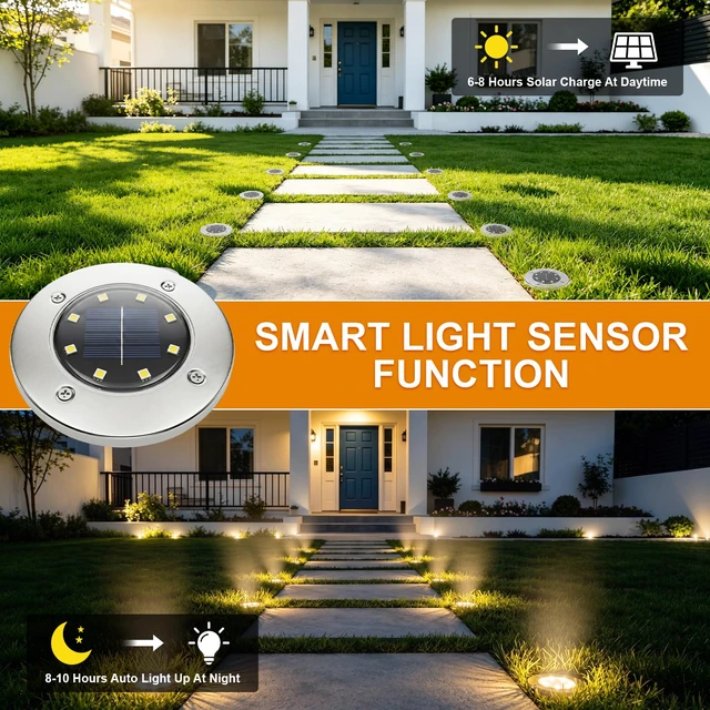 Alt view image 5 of 7 - 4.6inch Solar Ground Lights, Garden Solar Outdoor Waterproof Pathway Bright In-Ground Landscape Lights for Patio, Lawn, Yard, Driveway, Step and Walkway(Warm Light 10Packs)
