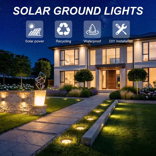Alt view image 6 of 7 - 4.6inch Solar Ground Lights, Garden Solar Outdoor Waterproof Pathway Bright In-Ground Landscape Lights for Patio, Lawn, Yard, Driveway, Step and Walkway(Warm Light 10Packs)
