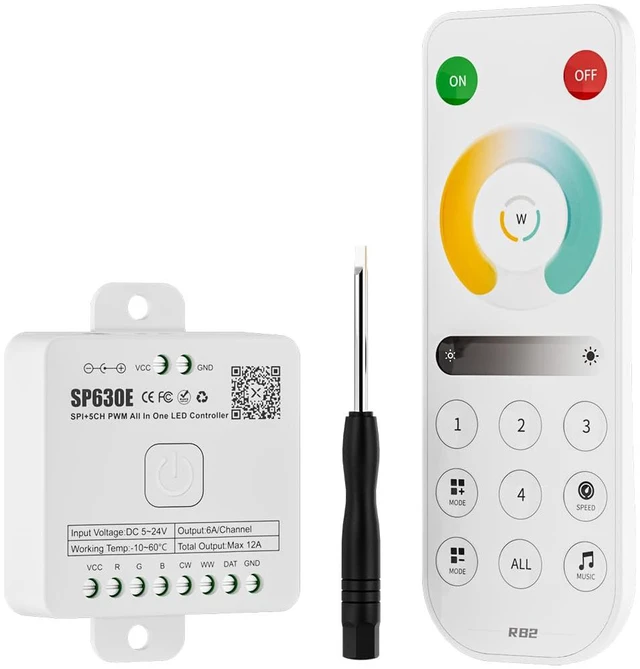 Main image of SP630E Bluetooth Controllers 4 Zones 2.4GHz RF RB2 Remote Kit APP & RF Remote, Supports COB/SMD PWM & SPI CCT Tunable White LED Strip WS2811 etc DC5V/12V/24V, For Smart Home Lighting