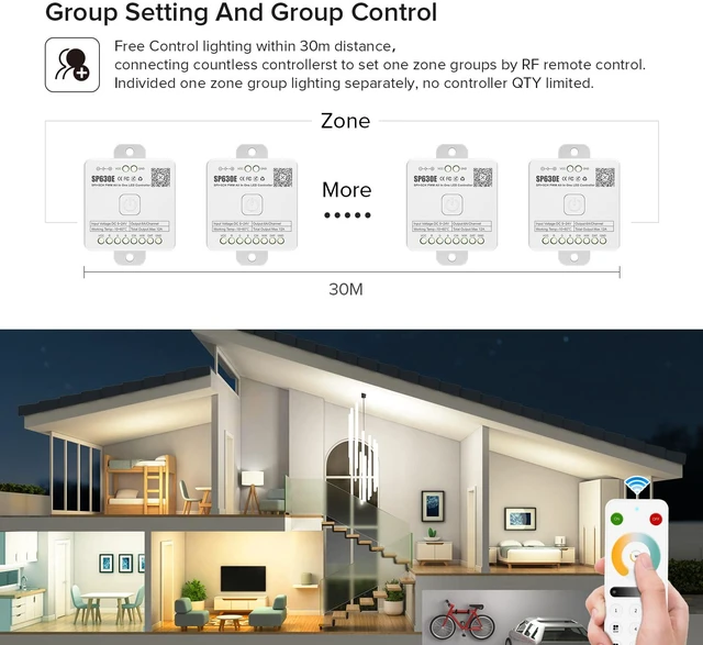 Alt view image 6 of 7 - SP630E Bluetooth Controllers 4 Zones 2.4GHz RF RB2 Remote Kit APP & RF Remote, Supports COB/SMD PWM & SPI CCT Tunable White LED Strip WS2811 etc DC5V/12V/24V, For Smart Home Lighting