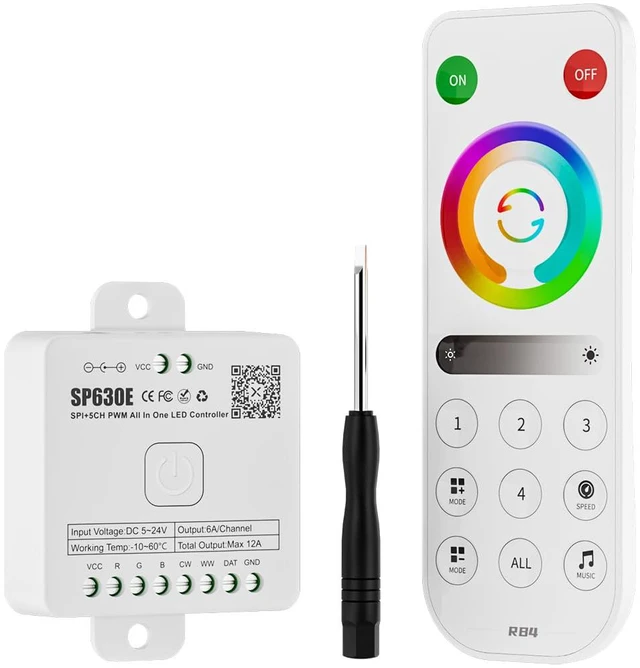 Main image of SP630E Bluetooth Controllers 4 Zones 2.4GHz RF RB4 Remote Kit APP & RF Remote, Support COB SMD PWM or SPI RGBCCT RGBWW LED Strip WS2805 WS2811 IC DC5V/12V/24V, For Smart Home Lighting