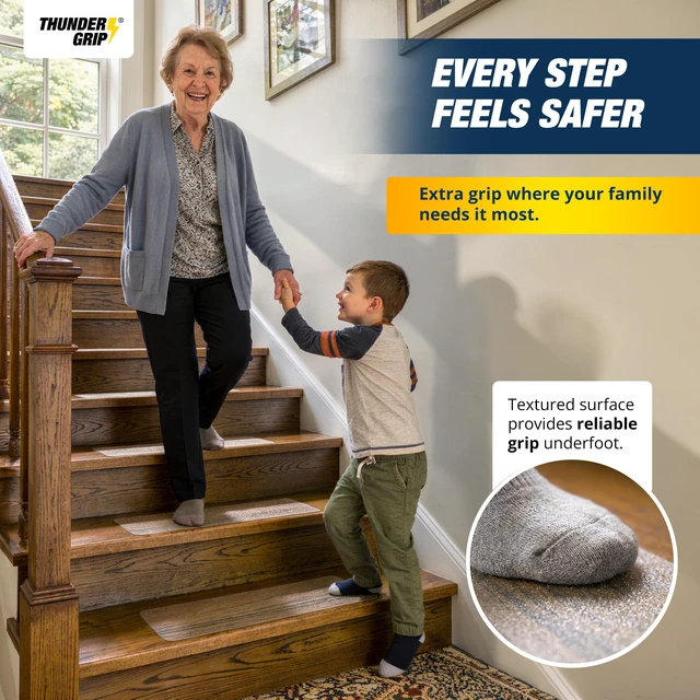 Alt view image 6 of 6 - Clear Stair Treads Non-Slip Indoor 30" x 6" 15-Pack - Stair Grips for Wood Anti Slip Adhesive Strips for Dogs & Elderly, Staircase Step Treads, Transparent Treads for Wood Stairs by