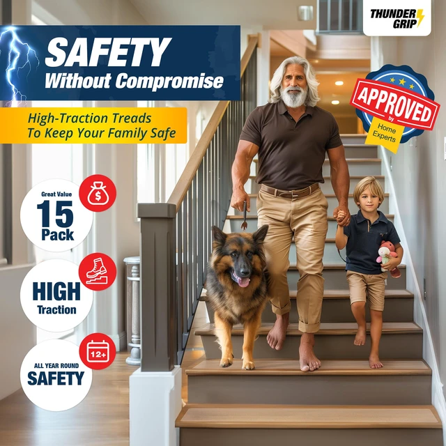 Alt view image 3 of 6 - Clear Stair Treads Non-Slip Indoor 30" x 6" 15-Pack - Stair Grips for Wood Anti Slip Adhesive Strips for Dogs & Elderly, Staircase Step Treads, Transparent Treads for Wood Stairs by