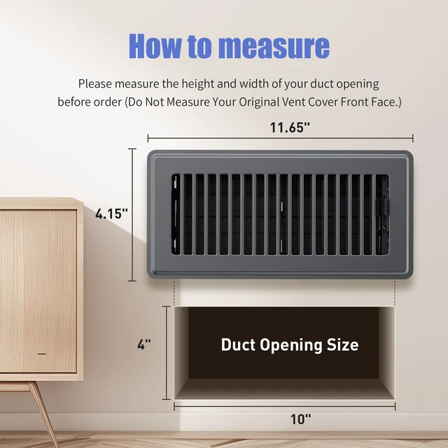 Alt view image 3 of 7 - 4x10 Floor Register, 6 Pack Gray Floor Vent Covers for Home Floor Sidewall Heavy Duty Steel Walkable Floor Vents, Quiet & Adjustable Air Vent Covers, Rust Proof Finish 4" x 10'' Floor Grates
