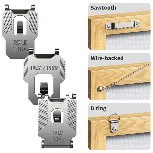 Alt view image 4 of 7 - 25 40 65 LB Picture Hangers Claw for Drywall Heavy Duty No Damage 25 Picture Hanging Hooks Tool Free Sawtooth Wire Ring Kit Wall Hanger for Room Office Mirror Photo Poster Frame Decor