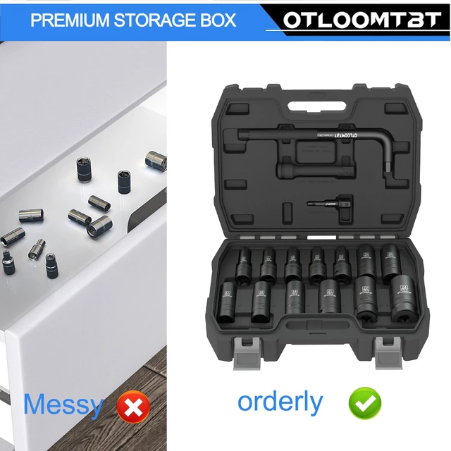 Alt view image 3 of 7 - 16PCS 1/2" Drive Impact Socket Set Heavy Duty CR-V Steel Construction with Extension Bar, 6-Point Design, Laser Markings & Storage Case for Auto Repair