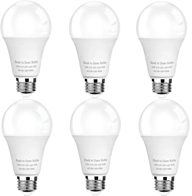 Main image of 6-Pack Dusk to Dawn Light Bulbs Outdoor 75 Watt Equivalent, Automatic On/Off Sensor LED Bulb, 10W Daylight 5000K, 1100 Lumen, A19 E26 Bulbs Photocell for Wall lamp Porch Garage Yard Light