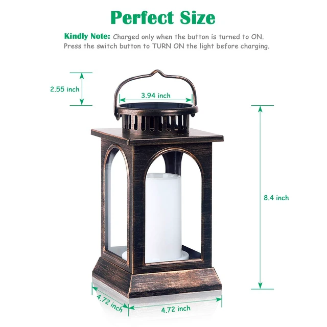Alt view image 3 of 7 - Flickering Flame Solar Lights Outdoor Metal Hanging Lantern, 2 Pack Realistic Flame Effect, Charges in 6-8 Hours, 10-12-Hour Runtime, IP65 Waterproof, Auto On/Off for Patio, Garden and Porch