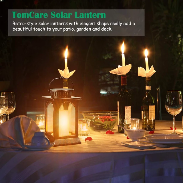 Alt view image 7 of 7 - Flickering Flame Solar Lights Outdoor Metal Hanging Lantern, 2 Pack Realistic Flame Effect, Charges in 6-8 Hours, 10-12-Hour Runtime, IP65 Waterproof, Auto On/Off for Patio, Garden and Porch