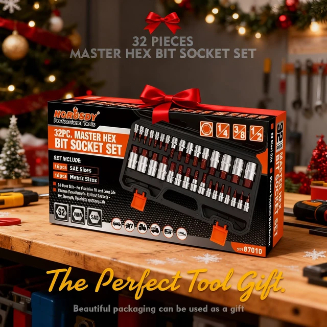 Alt view image 7 of 7 - High Torque Master Hex Bit Socket Set, 32-Piece SAE & Metric Allen Socket Set, Premium S2 Alloy Steel, Durable Storage Case, 1/4", 3/8", 1/2" Drive, for Automotive & Mechanical Work