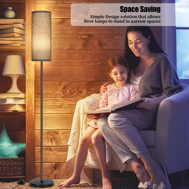 Alt view image 7 of 7 - Floor Lamp for Living Room, Modern Standing Lamps with Lampshade, Minimalist Tall Lamp with Foot Switch for Living Room, Bedroom, Kids Room, Office(Bulb Not Included)