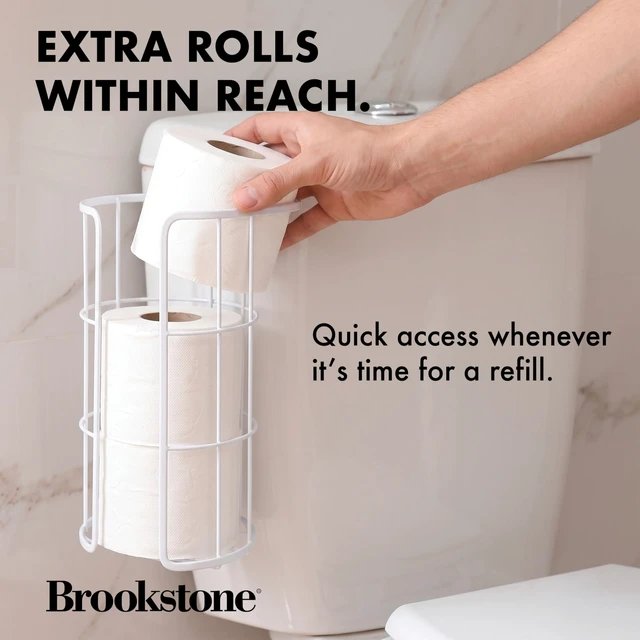Alt view image 3 of 6 - Over the Toilet Paper Holder Reserve - Toilet Paper Holder with Storage, Bathroom Toilet Paper Organizer, Metal Toilet Paper Roll Holder Fits Any Size Rolls - Matte White