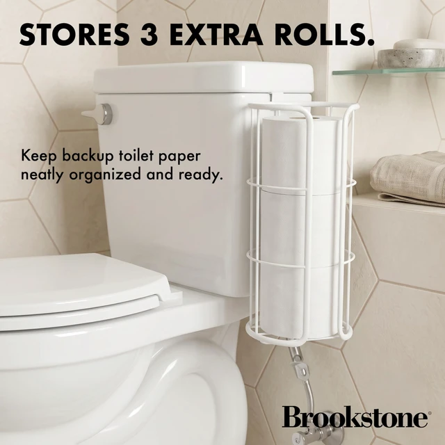 Alt view image 4 of 6 - Over the Toilet Paper Holder Reserve - Toilet Paper Holder with Storage, Bathroom Toilet Paper Organizer, Metal Toilet Paper Roll Holder Fits Any Size Rolls - Matte White