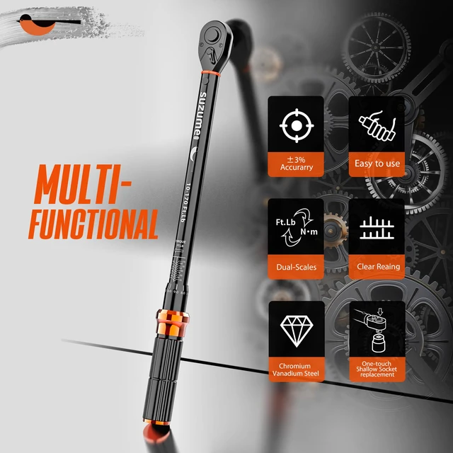 Alt view image 6 of 7 - Torque Wrench 1/2 Drive (10-170 Ft. Lb/ 14-231 N.m) Loud Click ±3% Accuracy 72-tooth Dual-Direction Quick Release Head for Moto Truck Car Tire Maintenance with Storage Case