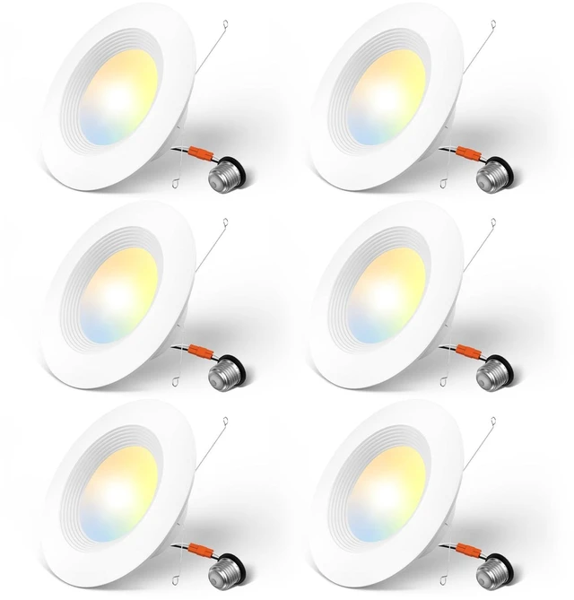 Main image of 6 Pack 5/6 inch 5CCT LED Recessed Lighting, Retrofit Can Light, White Dimmable, 12.5W=100W, 950LM, 2700K/3000K/4000K/5000K/6000K Selectable, Baffle Trim, Easy Install, IC & Damp Rated, ETL & FCC