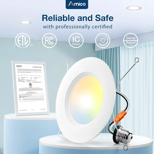 Alt view image 6 of 7 - 6 Pack 5/6 inch 5CCT LED Recessed Lighting, Retrofit Can Light, White Dimmable, 12.5W=100W, 950LM, 2700K/3000K/4000K/5000K/6000K Selectable, Baffle Trim, Easy Install, IC & Damp Rated, ETL & FCC
