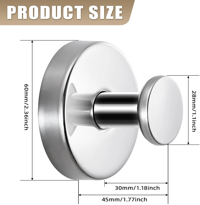 Alt view image 7 of 7 - Suction Cup Hooks for Shower No-Drill Bathroom Hooks for Towels, Robes, Loofah Mountable on Bathroom Walls, Kitchen, Glass, Mirrors,Tile,Smooth Non-Porous Surfaces,Removable,4pcs,Chrome Polished