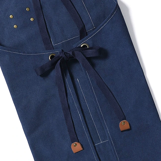 Alt view image 6 of 7 - Chef Aprons for Men Women with Oversized Pockets, 16-Ounce Cotton Canvas Cross Back Heavy Duty Work Apron (Dark Blue)