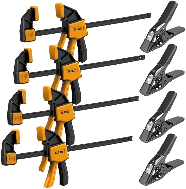 Main image of 8-Piece Bar Clamps for Woodworking - 4 Pcs 12 inch Bar Clamps with 150 LBS Load Limit, 4 Pcs Heavy Duty Metal Spring Clamps, Quick Release Triggers