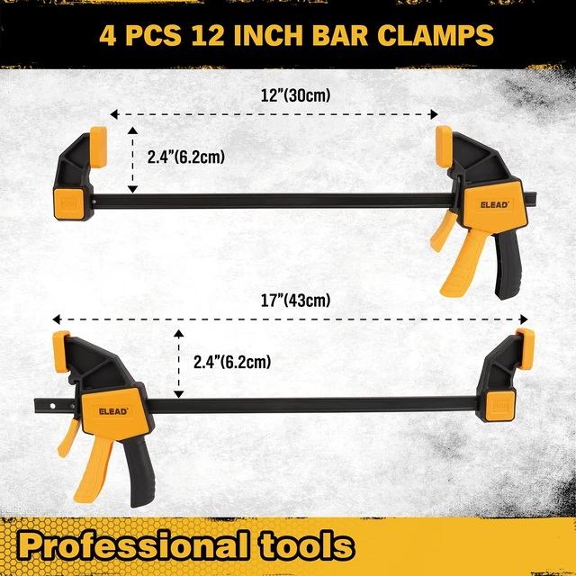 Alt view image 2 of 7 - 8-Piece Bar Clamps for Woodworking - 4 Pcs 12 inch Bar Clamps with 150 LBS Load Limit, 4 Pcs Heavy Duty Metal Spring Clamps, Quick Release Triggers