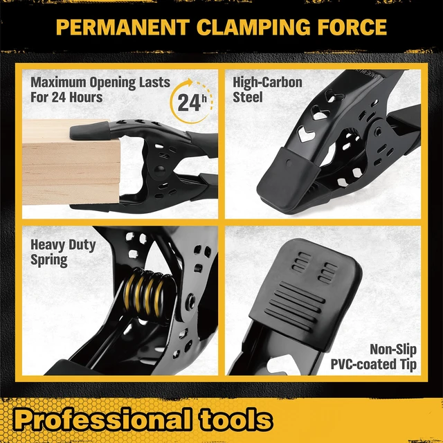Alt view image 5 of 7 - 8-Piece Bar Clamps for Woodworking - 4 Pcs 12 inch Bar Clamps with 150 LBS Load Limit, 4 Pcs Heavy Duty Metal Spring Clamps, Quick Release Triggers