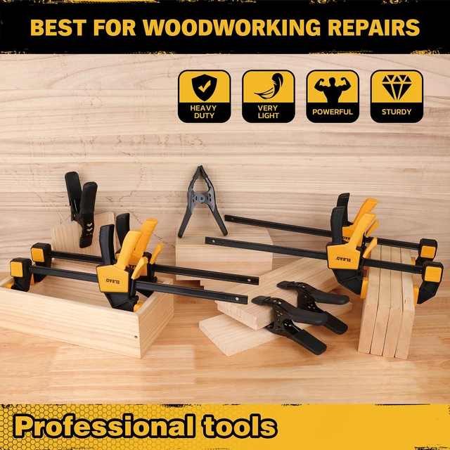 Alt view image 6 of 7 - 8-Piece Bar Clamps for Woodworking - 4 Pcs 12 inch Bar Clamps with 150 LBS Load Limit, 4 Pcs Heavy Duty Metal Spring Clamps, Quick Release Triggers