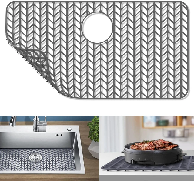 Main image of Sink Protectors for Kitchen Sink, Kitchen Sink Protector Mat - 28.4"x15.2" Heat-Resistant Silicone Folding Non-Slip Mat for Stainless Steel Sink with Rear Drain (Grey)