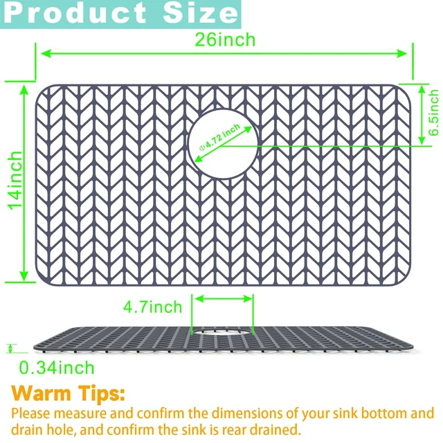 Alt view image 2 of 7 - Sink Protectors for Kitchen Sink, Kitchen Sink Protector Mat - 28.4"x15.2" Heat-Resistant Silicone Folding Non-Slip Mat for Stainless Steel Sink with Rear Drain (Grey)