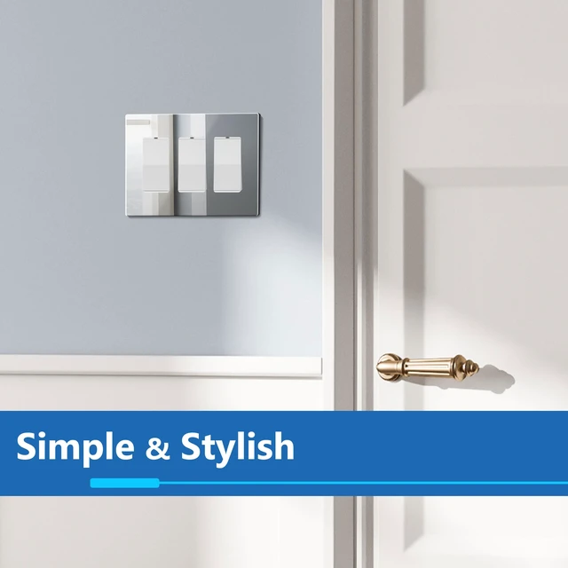 Alt view image 7 of 7 - Triple Decorator Wall Plate, Impact Resistant, Mirror Glass Silver Reflective, Plexiglass, Screwless, Mid-Size, Tough And Heat Resistant, Easy Installation, Modern And Sophisticated