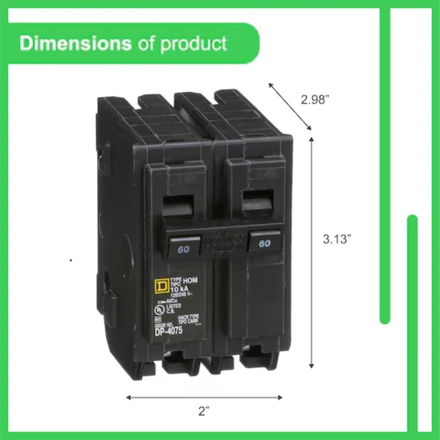 Alt view image 6 of 7 - Genuine Square D HOM260 60 Amp Double Pole Circuit Breaker Kit Plug-On Replacement for Homeline Load Center Panel Box, UL Listed, 60A, 120/240V, 10kAIC, 60Amp, 2 Pole HOM Breaker, 1 Pack