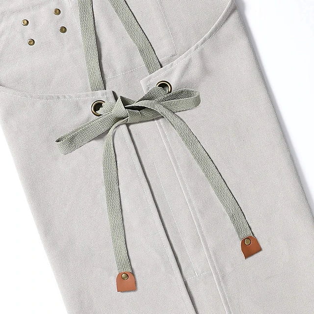 Alt view image 6 of 7 - Chef Aprons for Men Women with Oversized Pockets, 16-Ounce Cotton Canvas Cross Back Heavy Duty Work Apron (Beige)