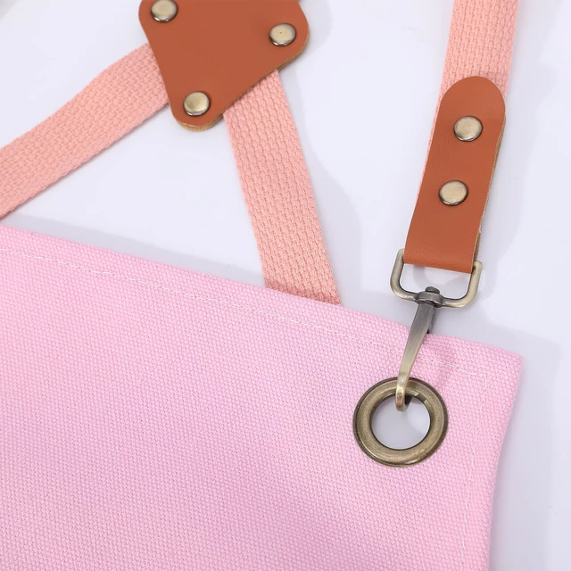 Alt view image 3 of 6 - Chef Aprons for Men Women with Oversized Pockets, 16-Ounce Cotton Canvas Cross Back Heavy Duty Work Apron (Light Pink)
